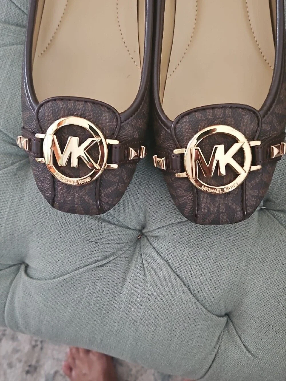 Michael Kors Dark Brown MK Logo Ballet Flats with Gold Hardware